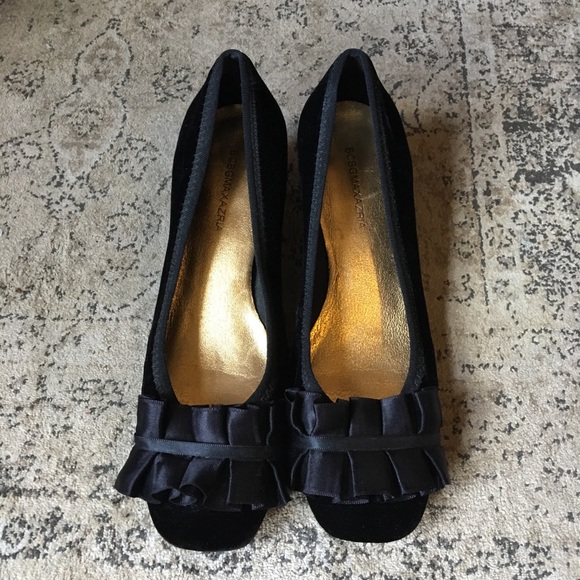 Black Velour BCBGMaxAzria Heels with Ribbon Detail - Picture 2 of 5
